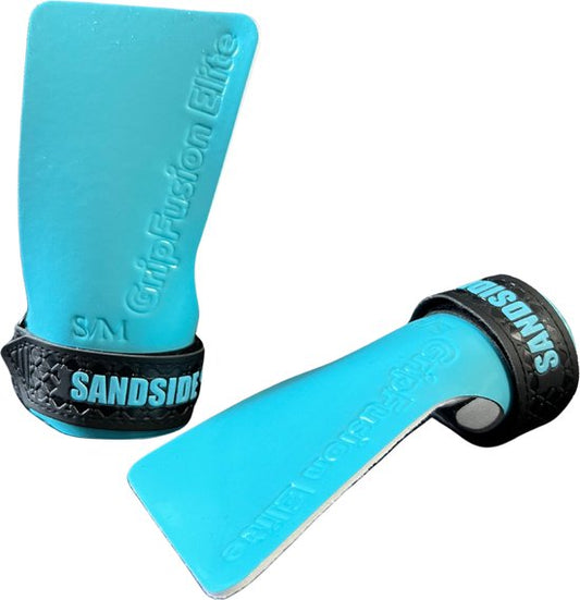 Sandside CrossFit Grips Elite 2.0 - Klebrige Handgriffe - Keine Kreide - Fitness-Handschuhe - Fingerlose Griffe - Himmelblau L/XL