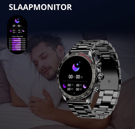 Maoo Titan AMOLED Smartwatch Herren - Edelstahl und 2 TPU-Bänder - Schrittzähler - Herzfrequenzmesser - Schlafüberwachung - Multisport - Geeignet für Android und iOS - Schwarz