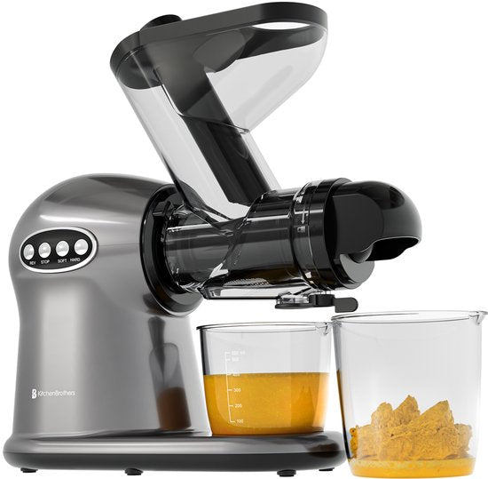 KitchenBrothers Slowjuicer XL - Entsafter - Gemüse- und Obstpresse - 43 mm und 70 mm Einfüllöffnung - 500 ml - Grau