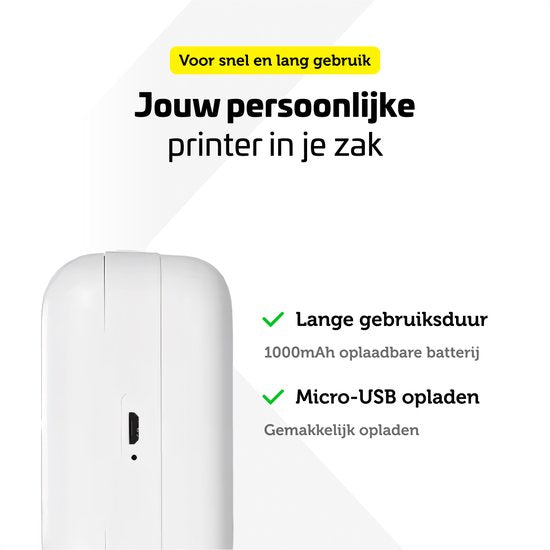 Garpex® Mini-Drucker für das Handy - Taschendrucker - Premium Mini-Fotodrucker - Tragbarer Smartphone-Drucker - Mobiler Fotodrucker - Stickerdrucker - Weiß - Inkl. 5 Rollen Klebepapier + 5 Rollen weißes Papier + 3 Rollen farbiges Papier + 5 Stifte
