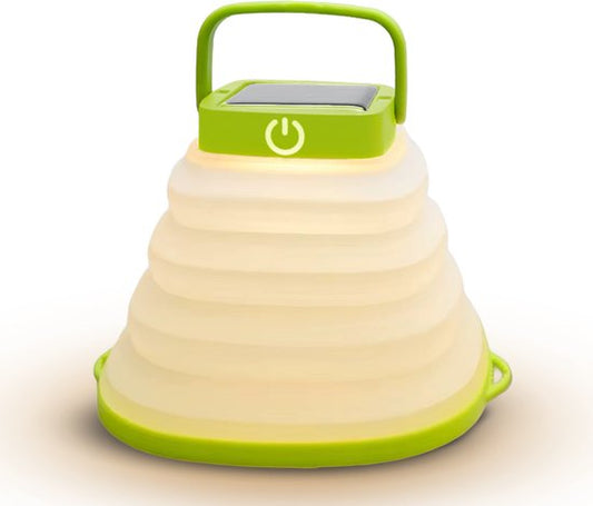 Tech Essentials Solar LED Laterne - faltbar - grün - Zeltlampe - Led Lampe wiederaufladbar - Camping - Notfall - Sturm - Hängelampe - Solarenergie