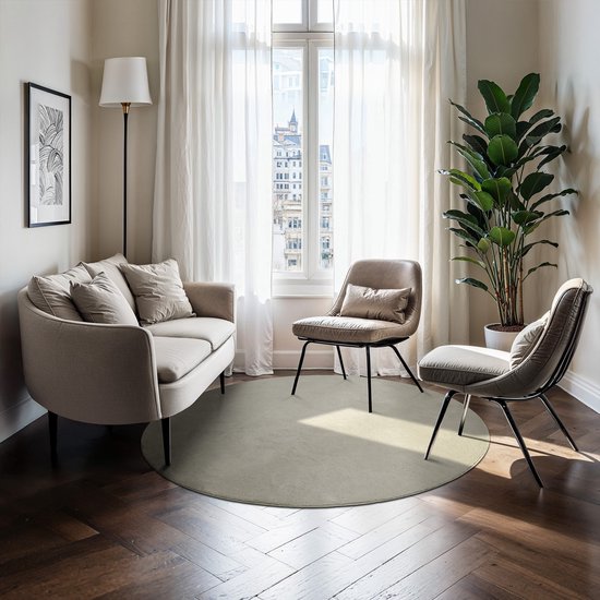 tectake® Kurzflorteppich - Rund - Ø120 cm - Sand - Teppich für Wohnzimmer, Schlafzimmer, Esszimmer - Pflegeleicht und waschbar - Anti-Rutsch-Unterlage - Allergikerfreundlich - Verschiedene Größen und Farben