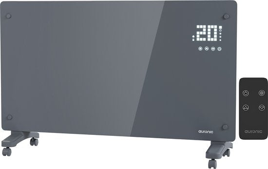 Auronic Electric Heater - Konvektor-Heizung mit Thermostat und Fernbedienung - Glasheizung - 2500W Heizung - Grau
