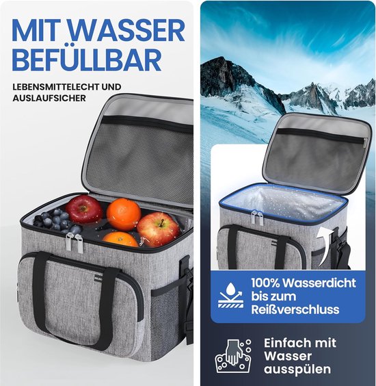 Kühltasche für Speisen und Getränke - isolierte Thermotasche auslaufsicher und wasserdicht - Frühstückstasche, Picknick-Lunch-Tasche, Thermotasche, hellgrau