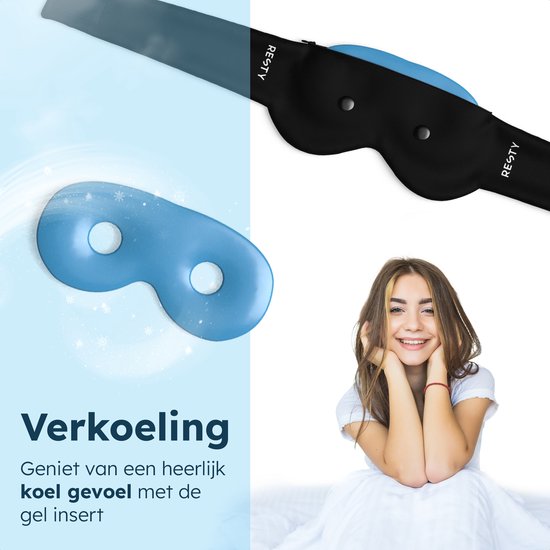 Resty® 4-in-1 Schlafmaske - 100% lichtdicht - Kühlung/Heizung/Aromatherapie - 3 Einsätze - komfortable 4D-Passform