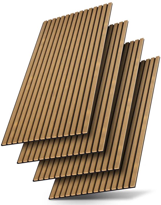 Akustik-Wandpaneele - 4er-Set - schallabsorbierendes MDF & PET-Schaum - Natur dunkel - 120 x 60 x 1,8 cm