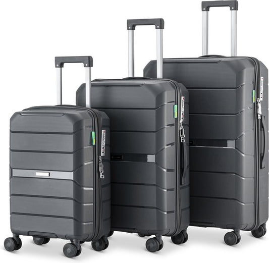 SKYCASES Urban Adventurer - Kofferset - 3-teilig - Zahlenschloss - 232L - Spinnerrollen - Reisekoffer mit Kofferschloss - Leichtgewicht - Dunkelgrau
