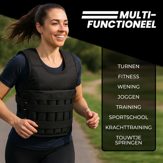 Fitby Adjustable Weight Vest 10KG - Gewichtsweste - Gewichtswesten - Gewichte - Krafttraining & Crossfit - Cardio - Geeignet ab Größe L - Schwarz