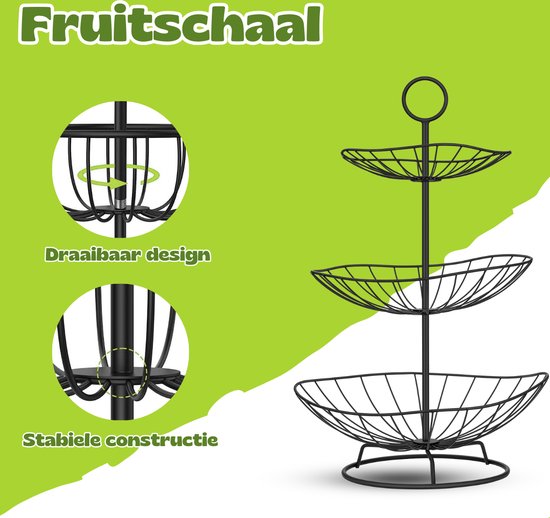Vaive Chic Obstschale - 3 Schichten - Obst Etagere - Schwarz