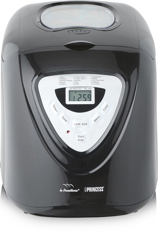 Princess Brotbackautomat 152009 - Timer - Digitalanzeige - 15 Backprogramme - Glutenfrei-Programm - 900 Gr - 600 Watt - Schwarz/Silber