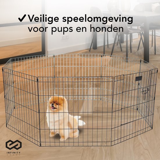 Infinity Goods Welpenauslauf - Hundeauslauf - 8 Paneele - 60 x 60 CM - 480 CM Umfang - faltbar - mit Tür - Kaninchenauslauf - Schwarz