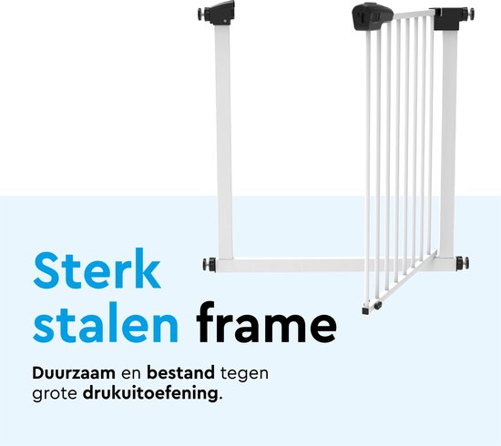 BRASQ Treppengitter ohne Bohren - Sicherheitstor - Kindertor mit Verlängerung 75 bis 93 cm - Ausziehbar - Klemmbefestigung - Metall - Hundetor - Weiß