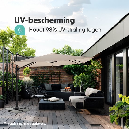 LifeGoods Sonnenschirm - 300x300 cm - neigbar - 7 Ständer - wasserdicht - mit Bezug - Taupe