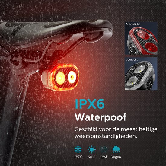 Inlustro Smart Bicycle Light Set - Rücklicht mit Bremssensor / Sattelhalterung - LED-Fahrradlicht rot und weiß - Fahrradlicht Scheinwerfer Vorderlicht - USB aufladbar / wasserdicht