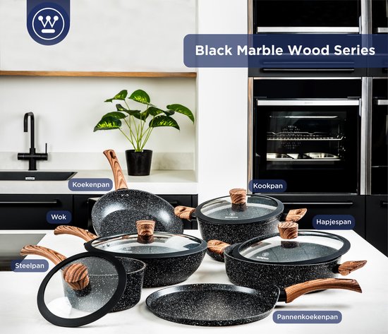 Westinghouse Black Marble Kasserolle - 28 cm – Antihaftbeschichtung – Induktion geeignet – PFOA-frei – Backofenfest bis 160°C - Schwarz