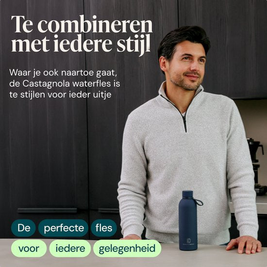 Castagnola Wasserflasche - Edelstahl-Trinkflasche 500 ML - Stahlthermoskanne - Trinkflaschen für Erwachsene - Doppelwandig - Dunkelblau