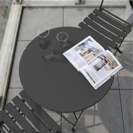 LifeGoods Bistro-Set - Stahl - 3-teilig - Gartenset - klappbar - Balkonset mit Tisch - wetterfest - Dunkelgrau