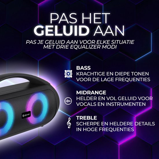 Denver Bluetooth Lautsprecher Wireless - Lichteffekte - Musikbox - AUX - TWS Pairing - BTG616