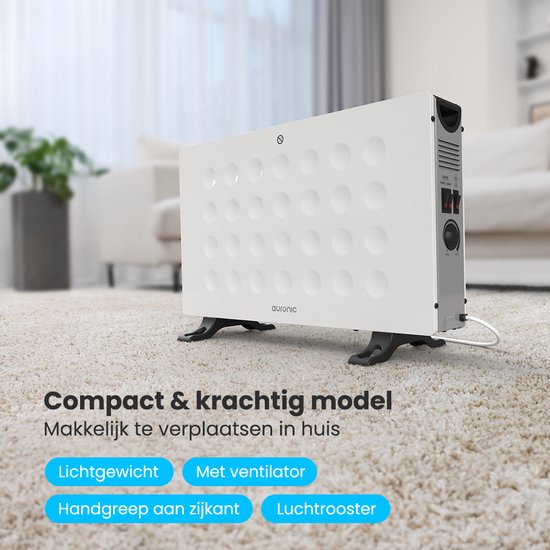 Auronic Heizkonvektor - 2000W - Eingebautes Gebläse - Elektrisches Heizgerät - Mit Thermostat - Heizgerät - Weiß