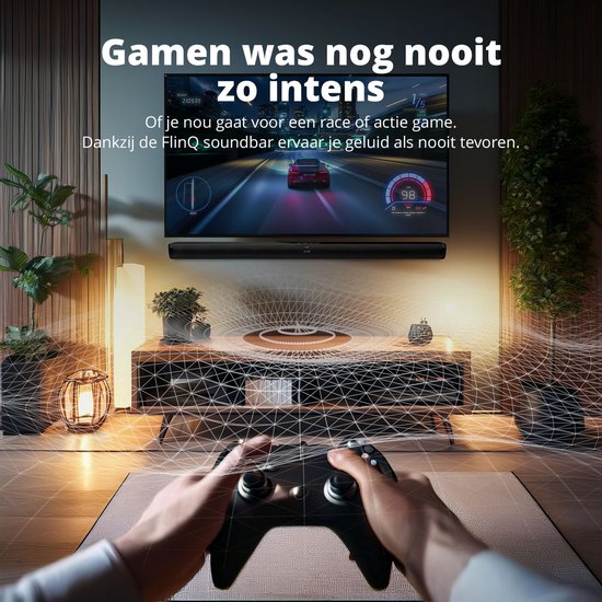 FlinQ - Soundbar - mit Subwoofer - Bluetooth - 3D-Surround-Sound - Fernbedienung - Film/Musik/Nachrichten-Modus - Schwarz
