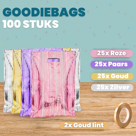 Feestio Partytüten 100 Stück - 17 x 25 cm - Bonbontüten - Leckerli-Tüten Kinderparty - Geschenktüten - Gestreift