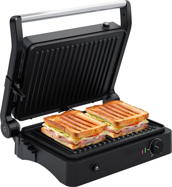 KitchenBrothers Kontaktgrill - Grillgerät - Abnehmbare Grillplatten - Panini Grill - 3 Höheneinstellungen - Toasti Eisen - 2000W - Edelstahl