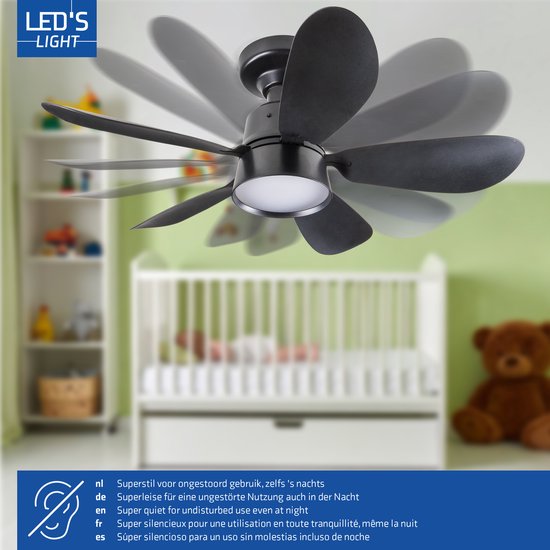 LED's Light – Schwarzer Deckenventilator mit Leuchte – Ø 53 cm – Einstellbare Lichtfarbe – 25 W, 1100 lm, 3000 K/6500 K – Deckenleuchten mit Ventilator und Leuchte