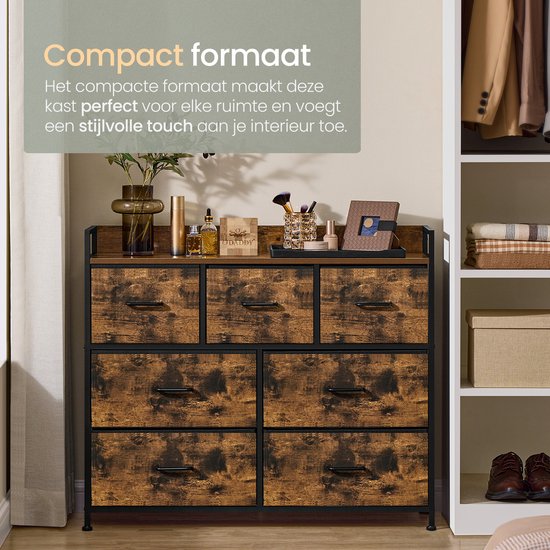 O'DADDY® Aufbewahrungsschrank - Sideboard - Kommode - Industrial - 7 Schubladen - Kommode - 28,5 x 98 x 85 cm - Vintage Brown/Black