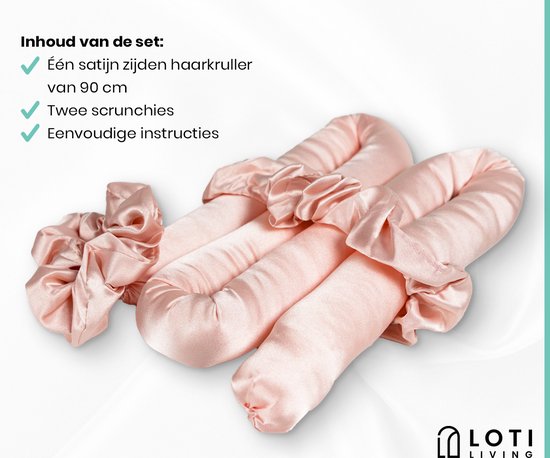 Loti Living Heatless Curls Set - Pink - Hitzefreie Locken ohne Beschädigung - Lockenwickler - Lockenwickler - Locken ohne Hitze - Inklusive 2 Scrunchies