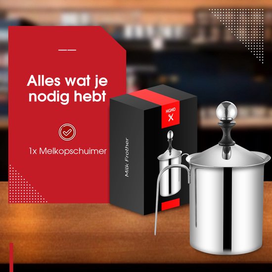 HGMD Milchaufschäumer, manuell – 400 ml – Edelstahl – Milchaufschäumer – Milchkännchen – Barista – spülmaschinenfest