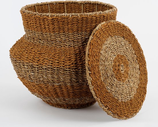 Mica Decorations Tacoma Aufbewahrungskorb mit Deckel - H48 x Ø55 cm - Jute - Gelb