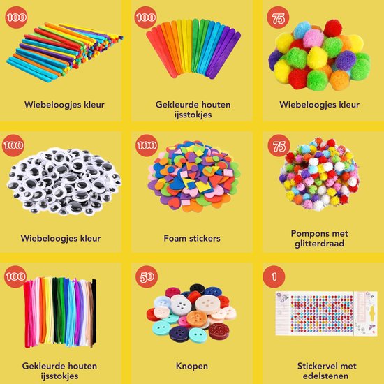 Vaive Bastelset 800-teilig - Basteln Mädchen & Jungen - Perlen, Federn, Pompons & Wackelaugen - Bastelkoffer - Bastelwerkzeug - Bastelsets