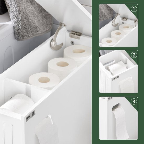 SoBuy Niedriger Schrank, Stehender schmaler Aufbewahrungsschrank, Schmaler Badezimmerschrank, Toilettenschrank - Weiß, 60x20x75cm, BZR111-W