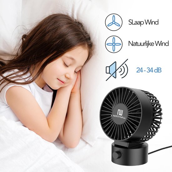 Northwall Mini-USB-Ventilator - Tischventilator - Leise - Retro - Zwei Motoren - Neigbar - 2 Geschwindigkeiten - Schwarz