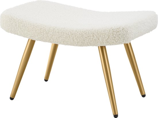 tectake Sessel im skandinavischen Stil - Mit Fußhocker - Teddy Chair Hygge - Sessel für Wohnzimmer, Schlafzimmer - Loungesessel - Goldfarbene Metallbeine - Belastbarkeit bis 150 kg - Creme
