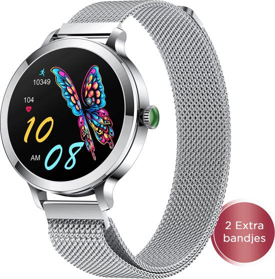 Golden Sound AMOLED Smartwatch Ladies - 3 zusätzliche Armbänder - Geeignet für jeden Laptop und jedes Smartphone - Schrittzähler - Schlafüberwachung - Sättigungsüberwachung - 40mm - Silber