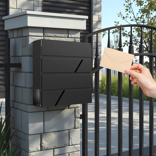 Avalo Briefkasten Edelstahl Schwarz mit Zeitungsbox und Schloss - Inkl. Befestigungsmaterial & 2 Schlüssel