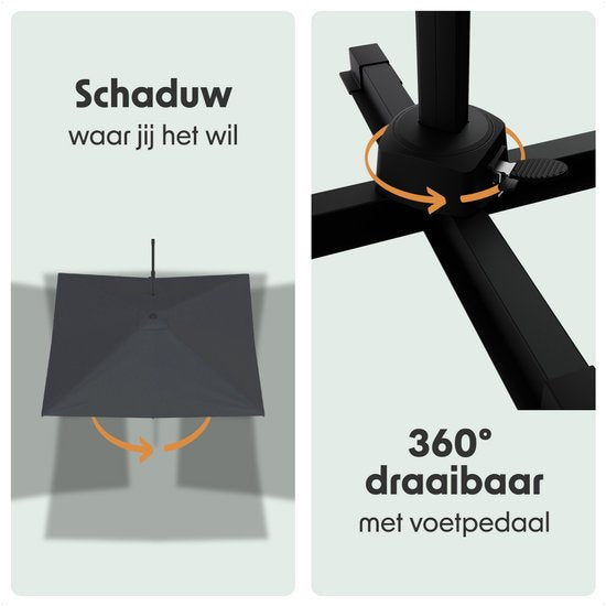 LifeGoods Sonnenschirm - 300x300 cm - neigbar - 7 Ständer - wasserdicht - mit Bezug - Anthrazit