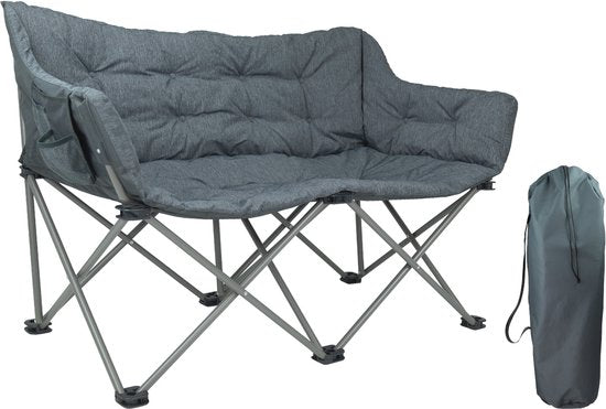 TRVLMORE Campingstuhl - 2 Personen - Zusammenklappbar - Inkl. Tragetasche - Campingstuhl - 240 kg Belastbarkeit - Grau