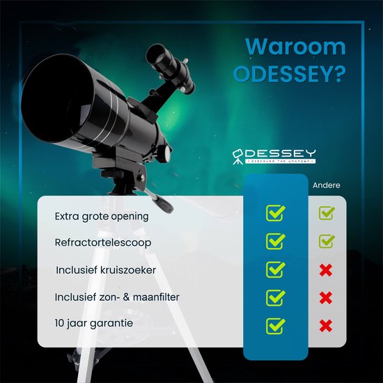 ODESSEY Milky Way Teleskop - 150x Vergrößerung - 70 mm Refraktor - Tischstativ - Für Kinder und Erwachsene