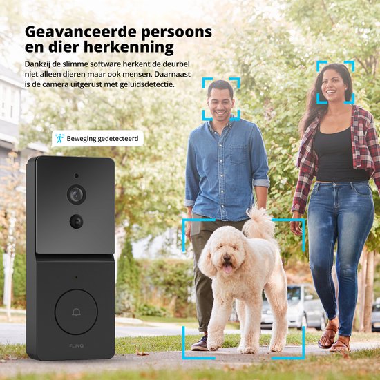 FlinQ Smart Doorbell - Türklingel drahtlos - Türklingel mit Kamera - inkl. Gong - 1080P HD - Schwarz