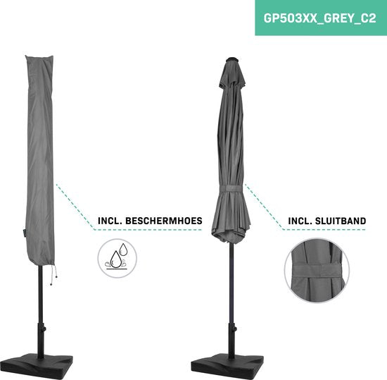 VONROC Premium Stick Sonnenschirm Recanati Ø300cm - Inkl. Sonnenschirmfuß & Schutzhülle - Runder Sonnenschirm - Neigbar - UV-beständiges Tuch - Grau