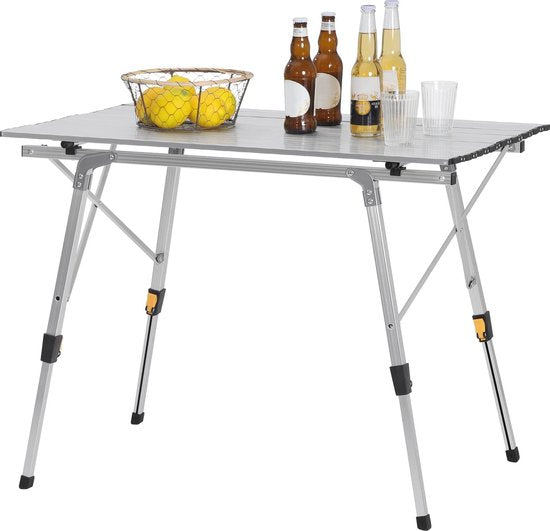 Rootz Campingtisch - Tragbarer Picknicktisch - Faltbare Oberfläche für draußen - Kompakter Reiseständer - Al Fresco Dining - Campingmöbel - Silber - 90x52.2cm