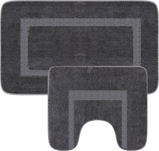 Loti Living Badematten-Set mit Toilettenvorleger rutschfest - Duschvorleger - Badezimmervorleger - Bodenvorleger - Badematten-Set Toilettenvorleger - Badematten-Set rutschfest - Grau - 50x80 cm + 50x40 cm