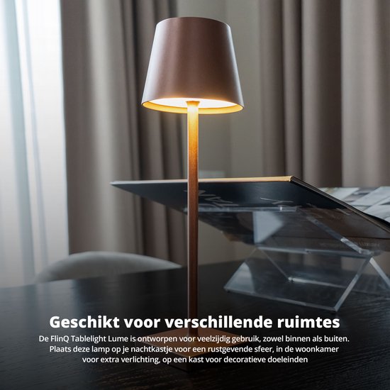FlinQ Smart Table Lamp Lume - Wiederaufladbar und mit Touch Control - Für Schlafzimmer und Wohnzimmer - Kabellose Lampe auch als Stehlampe - Dimmbar und ideal für den Nachttisch - Industrial - Weiß