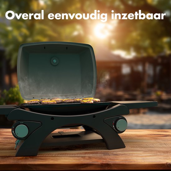 KitchenBrothers Gas BBQ - Table Top Barbecue - Tischgrill - Antihaftbeschichtung - 37x48 cm Grillfläche - Schwarz