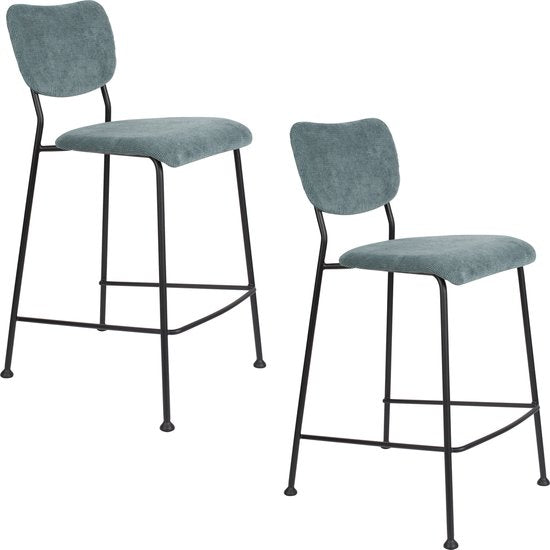 Zuiver Benson Barhocker Rückenlehne 64,5 cm Grau/Blau - 2er Set