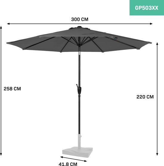 VONROC Premium Stick Sonnenschirm Recanati Ø300cm - Inkl. Schutzhülle - Runder Sonnenschirm - Neigbar - UV-beständiges Tuch - Grau