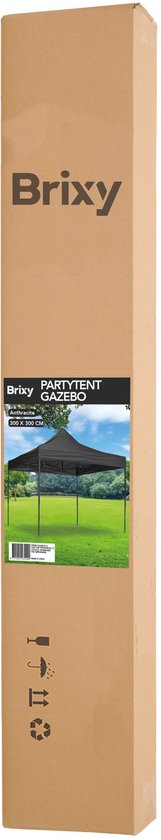 Brixy Partyzelt - faltbar - leicht aufbaubar - 3x3m - wasserdicht - Pavillon - inkl. Tragetasche - Schwarz