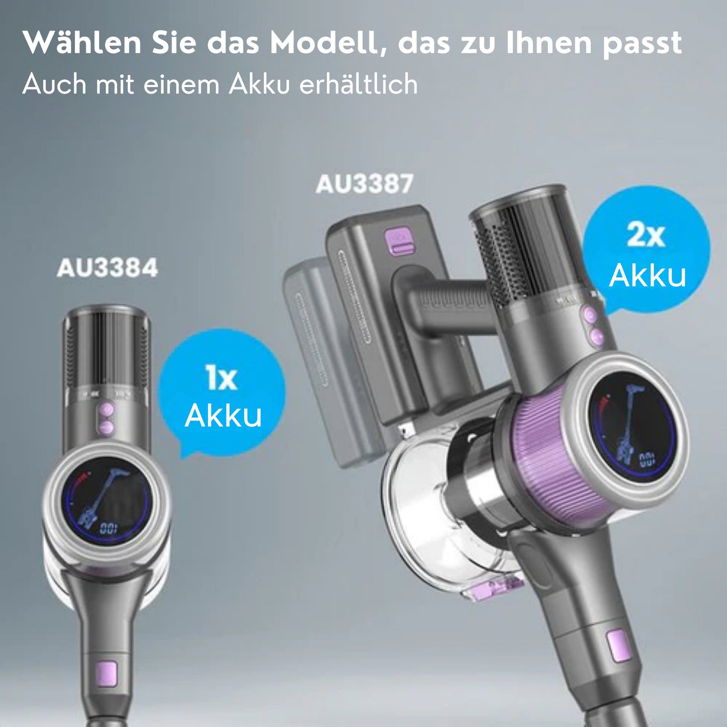 Auronic Stick Staubsauger - Kabellos - Beutellos - Akkubetrieben - Selbstständig - 350W - Extra Akku - Staubsauger - Grau/Lila